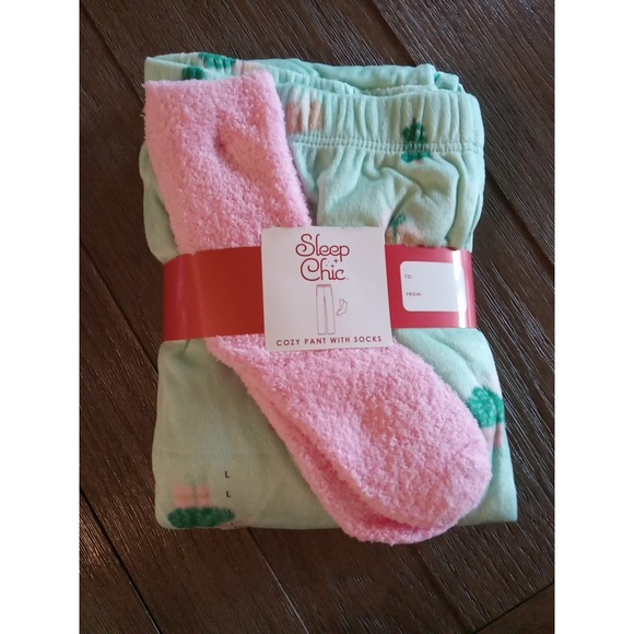 Sleep Chic Cozy Pants with Socks Women's Size Large Mint Hedgehog NWT - Picture 2 of 8